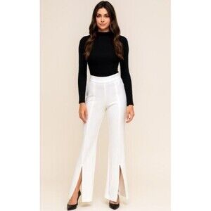 Posh Couture Slacks Off White Flare Leg Pants Front Slit Retail $249 NWT Size XL